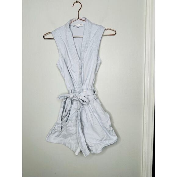 DEREK LAM x RTR Blue Light Cotton Sleeveless Tie Waist Romper Size 36 - Picture 4 of 14